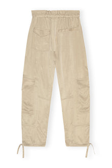 Beige Washed Satin Pocket Trousers | Safari