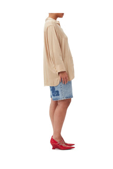 Beige Washed Satin Shirt | Safari