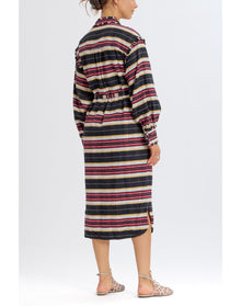 Belted Striped Button Up Dress | Black Combo