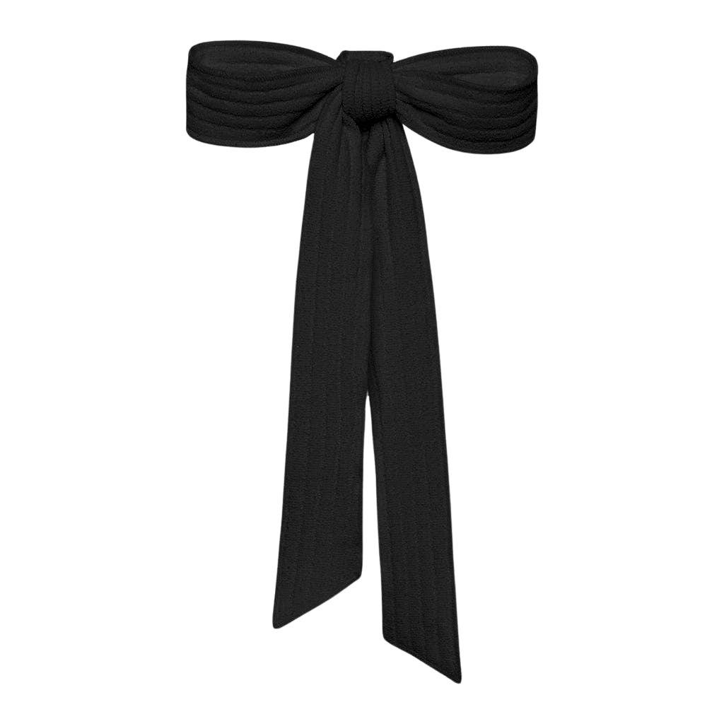Black textured hair ribbon with bow knot and long trailing ends.