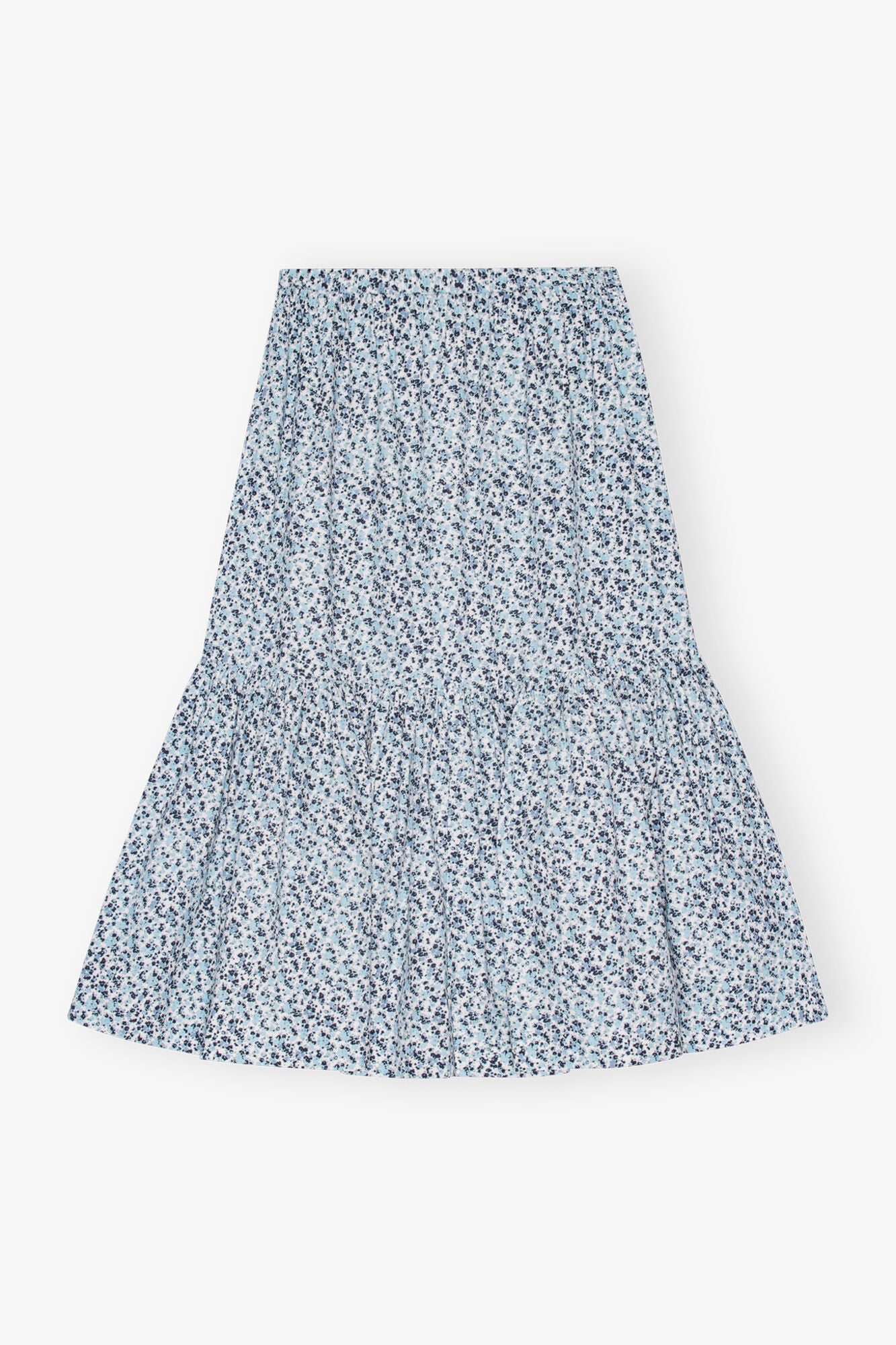 Blue Floral Printed Cotton Maxi Flounce Skirt | Glacier Lake