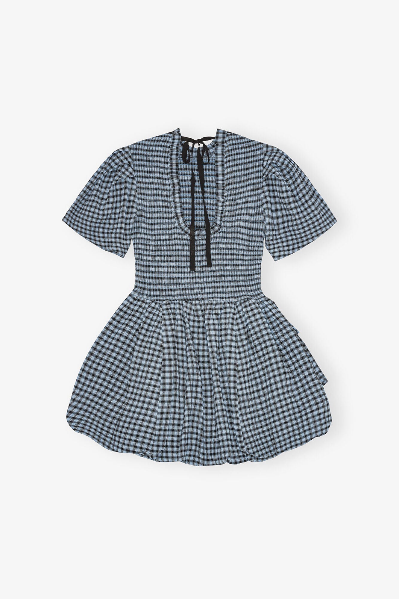 Blue Seersucker Check Mini Smock Dress | Soft Chambray