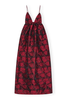 Botanical Jacquard Long Strap Dress | High Risk Red