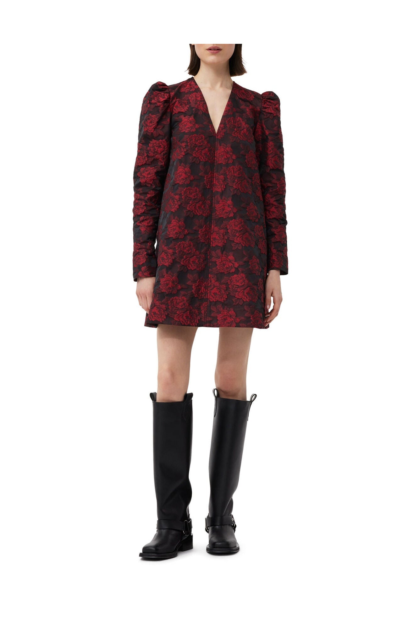 Botanical Jacquard Mini Dress | High Risk Red
