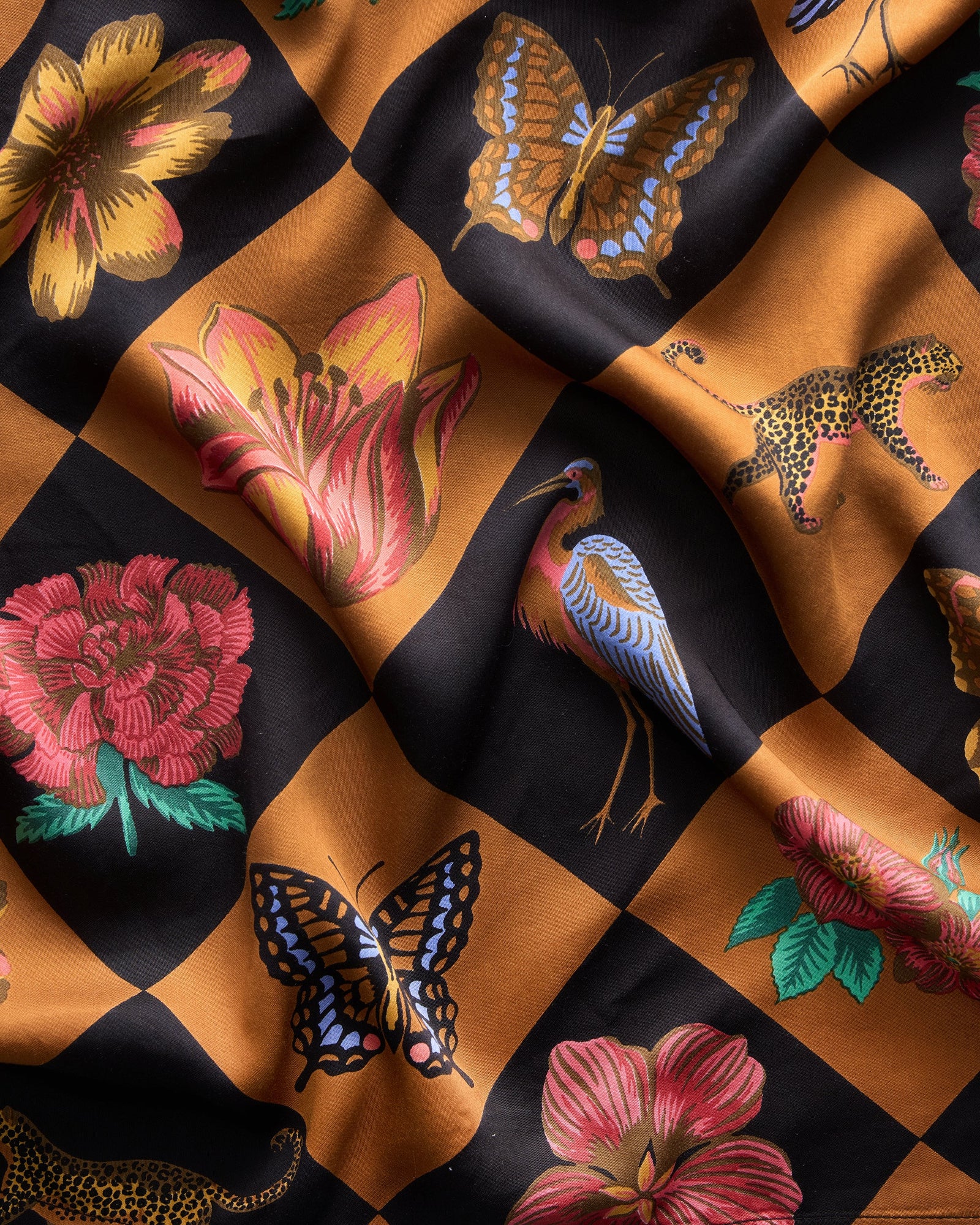 Botanical Checkerboard - OLD Eco Satin Wildest Dreams Set - Caramel - Printfresh