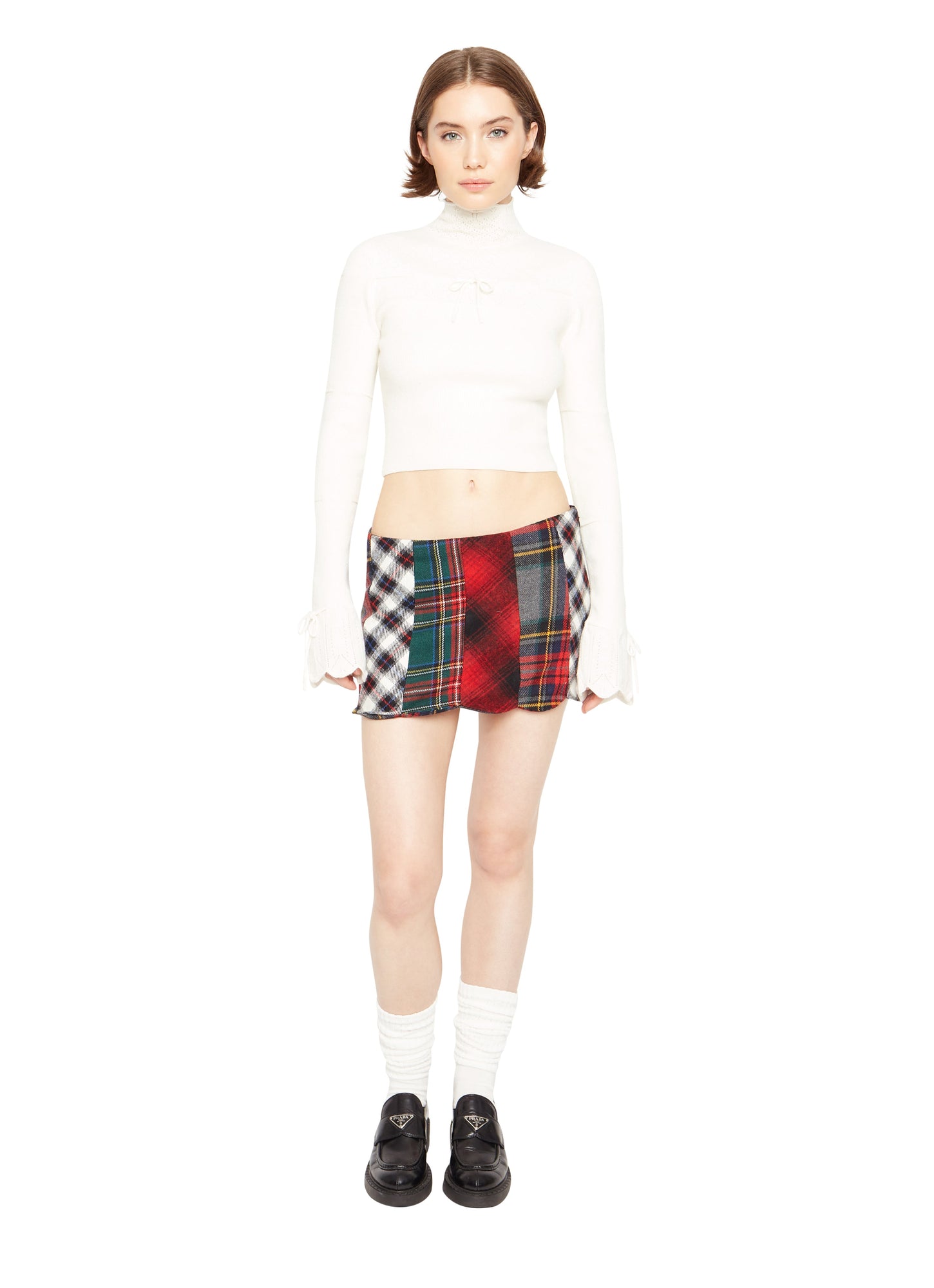 Womens | Bow Knit Tie Pointelle Turtleneck | White