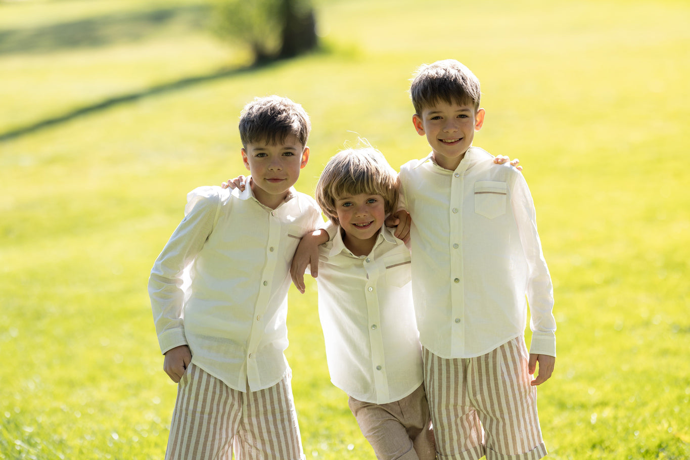 Boy | Ashton Striped Linen Shorts and Top Set | White x Beige