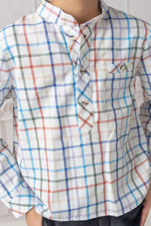 Boy | Charlie Checkered Mandarin Collar Shirt | White x Multicolor