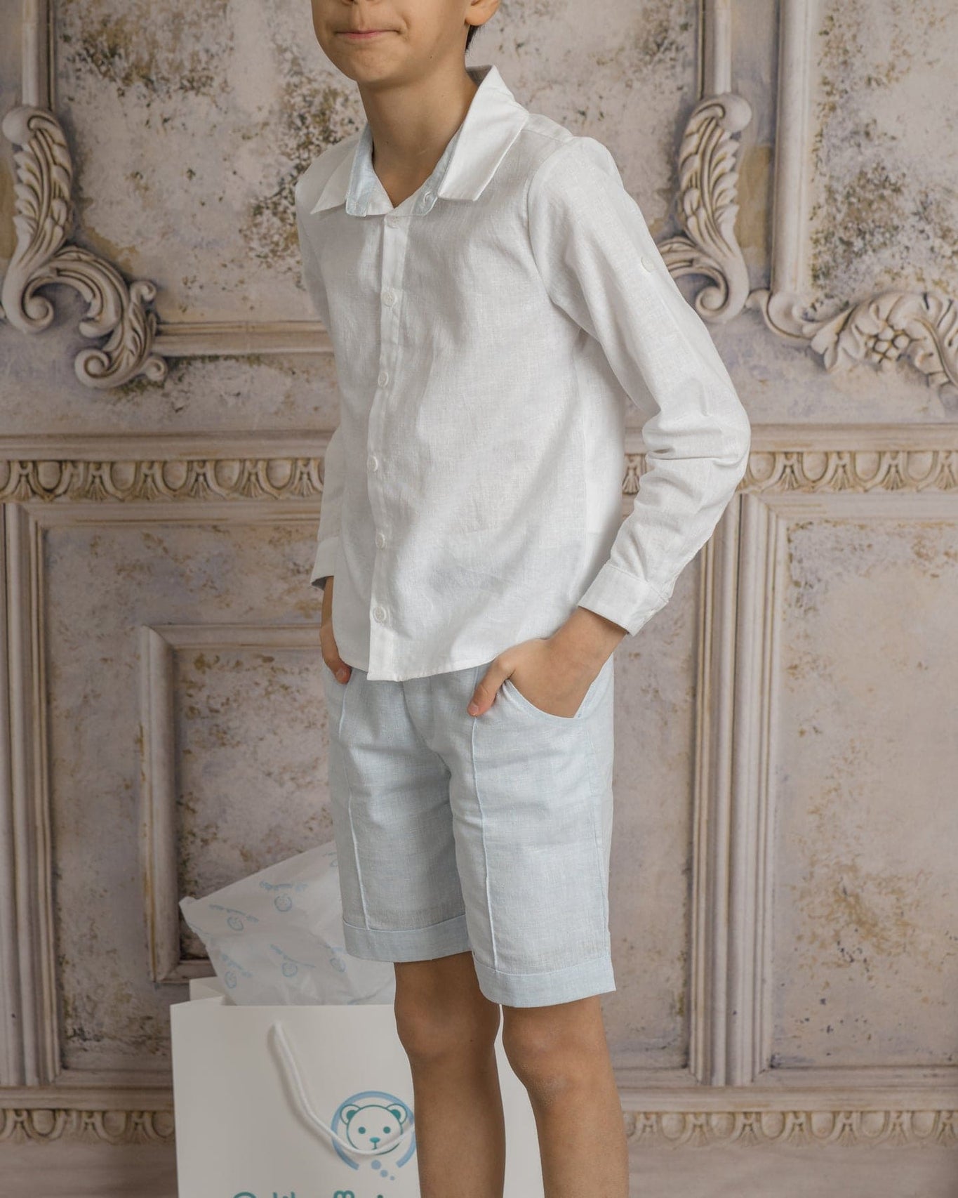 Boy | Charlotte Baby Blue Button Down Shirt | White