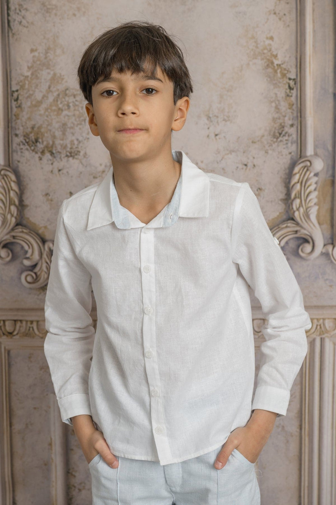 Boy | Charlotte Baby Blue Button Down Shirt | White