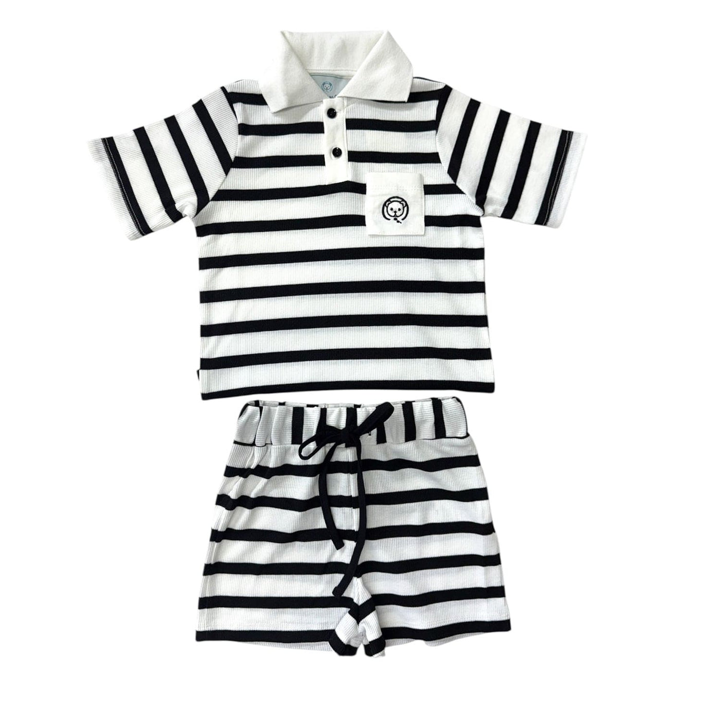 Boy | Monaco and Striped Top and Shorts Set | Black x White