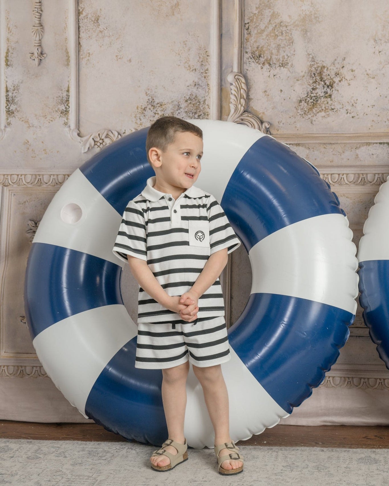 Boy | Monaco and Striped Top and Shorts Set | Black x White