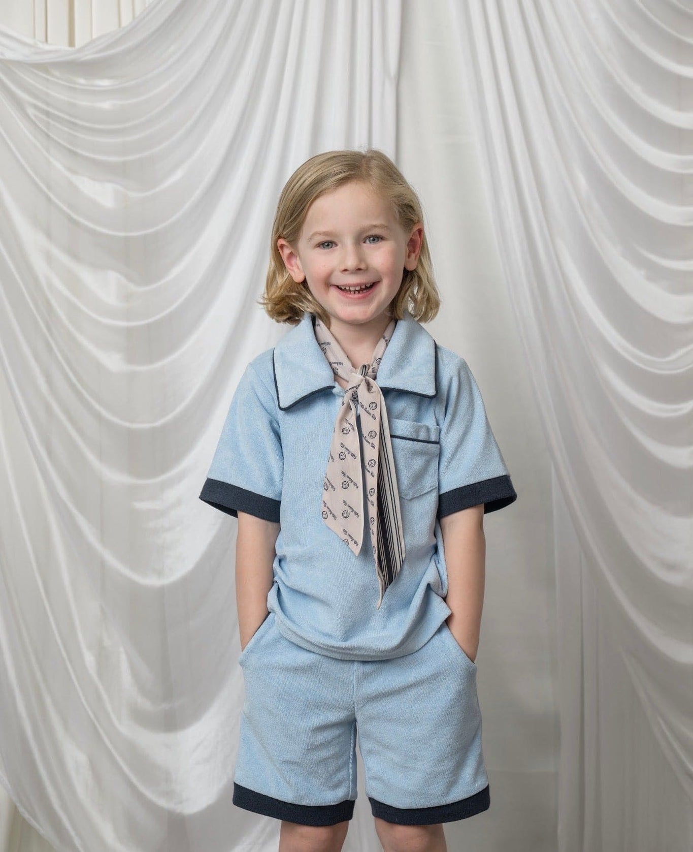 Boy | Terry Baby Blue Polo Top and Shorts Set