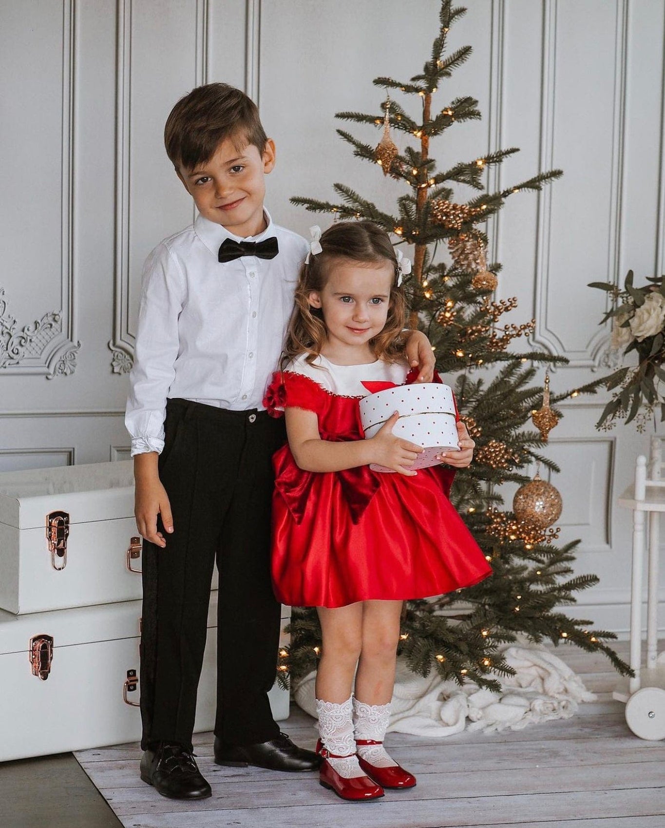Boy | Tuxedo Shirt and Pants Set | White x Black