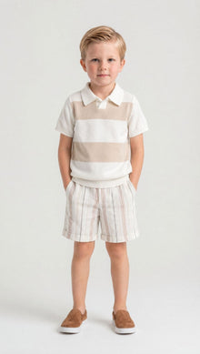 Boy | White and Beige Striped Linen Shorts