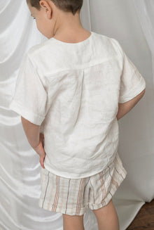 Boy | White and Beige Striped Linen Shorts