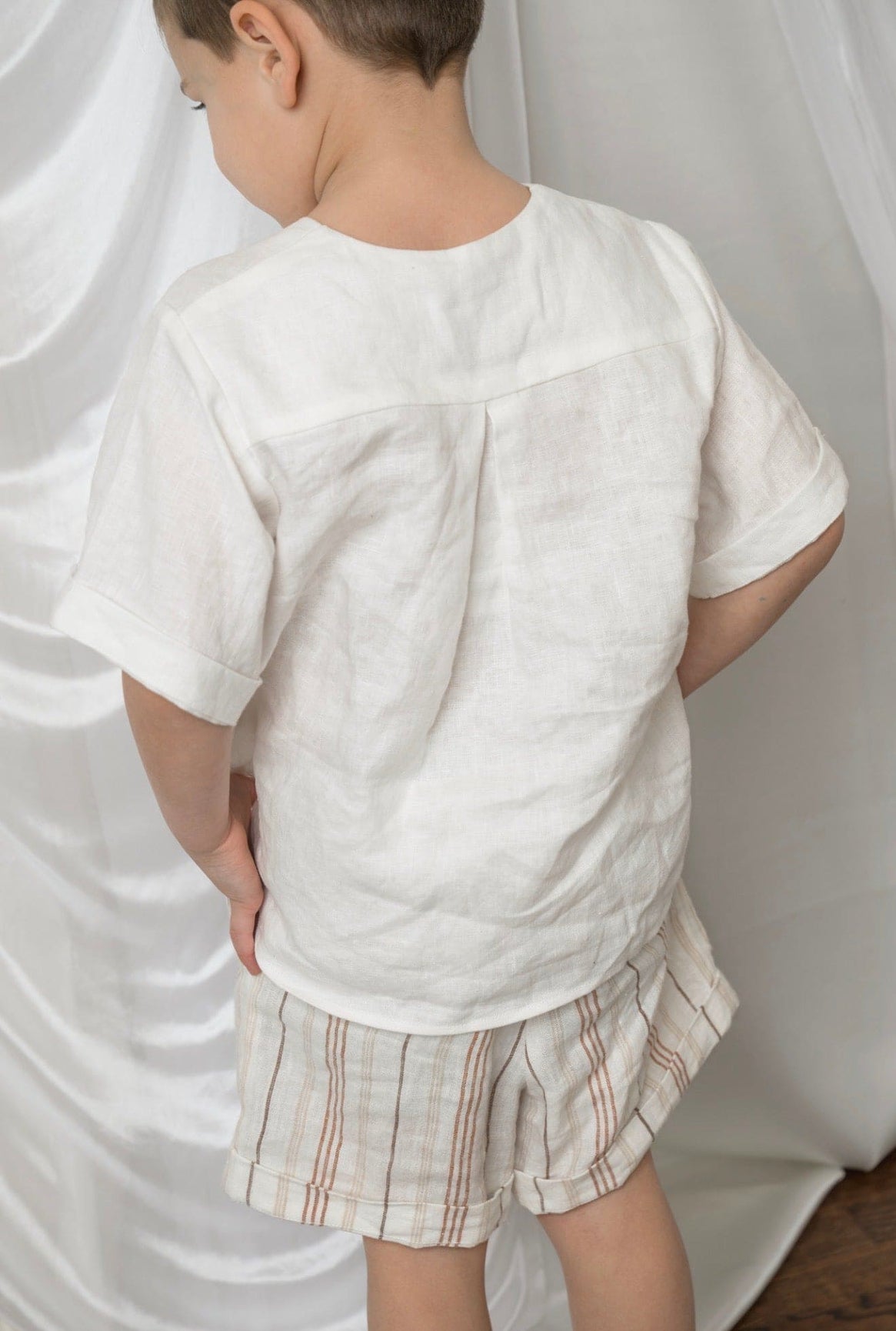 Boy | White and Beige Striped Linen Shorts
