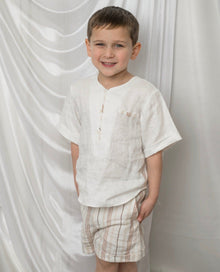 Boy | White and Beige Striped Linen Shorts