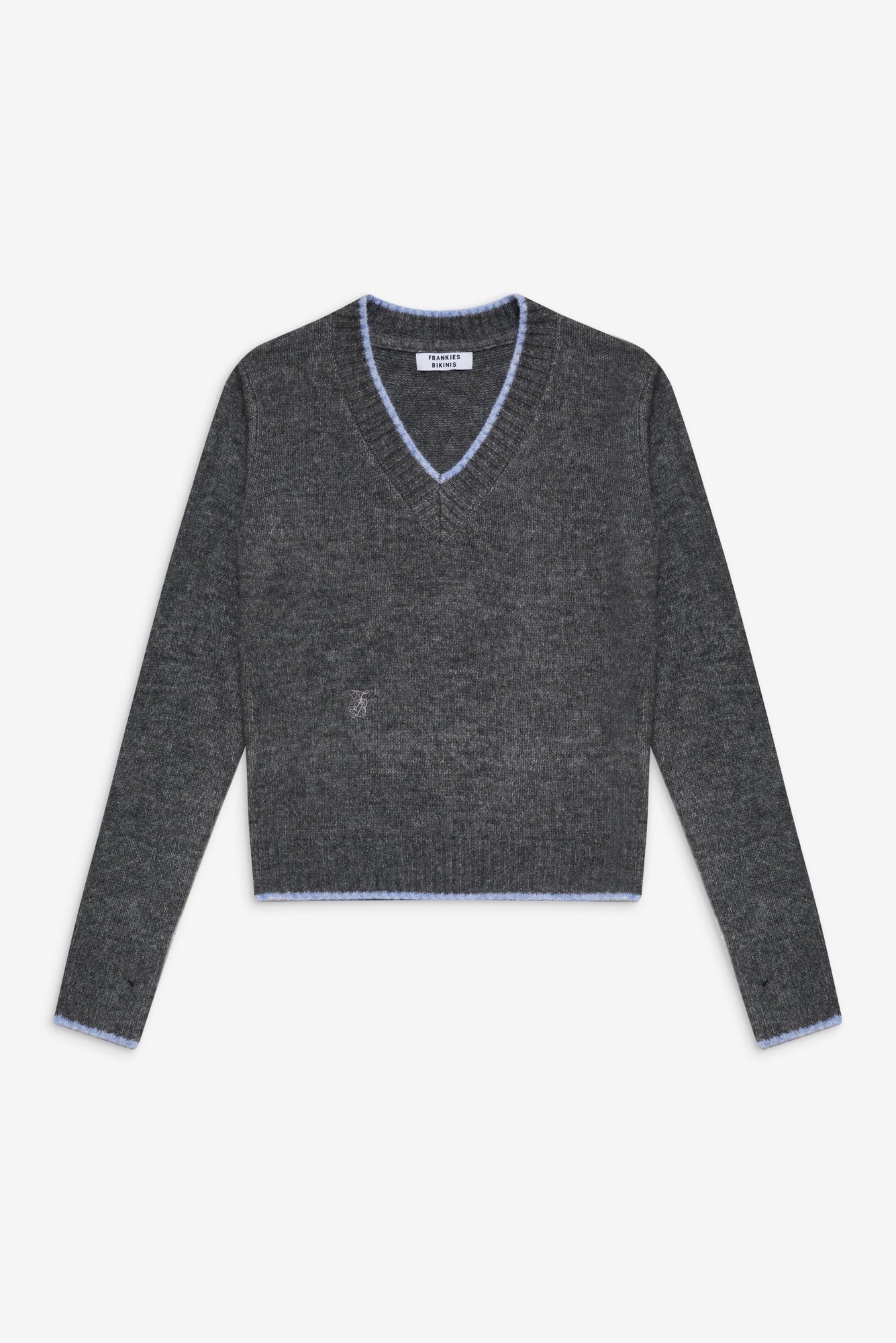 Brentwood Fuzzy V Neck Sweater in Winter Sky Grey