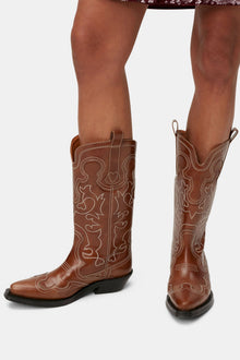 Brown Mid Shaft Embroidered Western Boots | Tiger's Eye