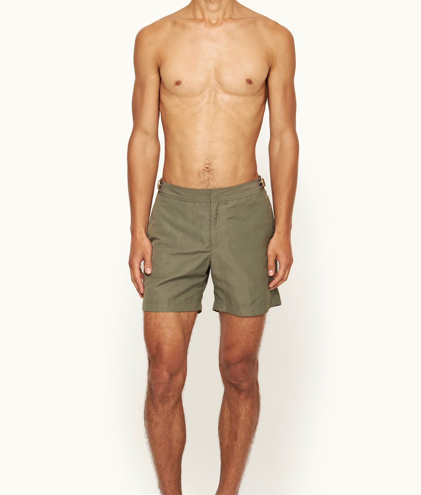 Bulldog Linen Mid-Length Tape Stripe Linen Blend Swim Shorts | Khaki/Stripe