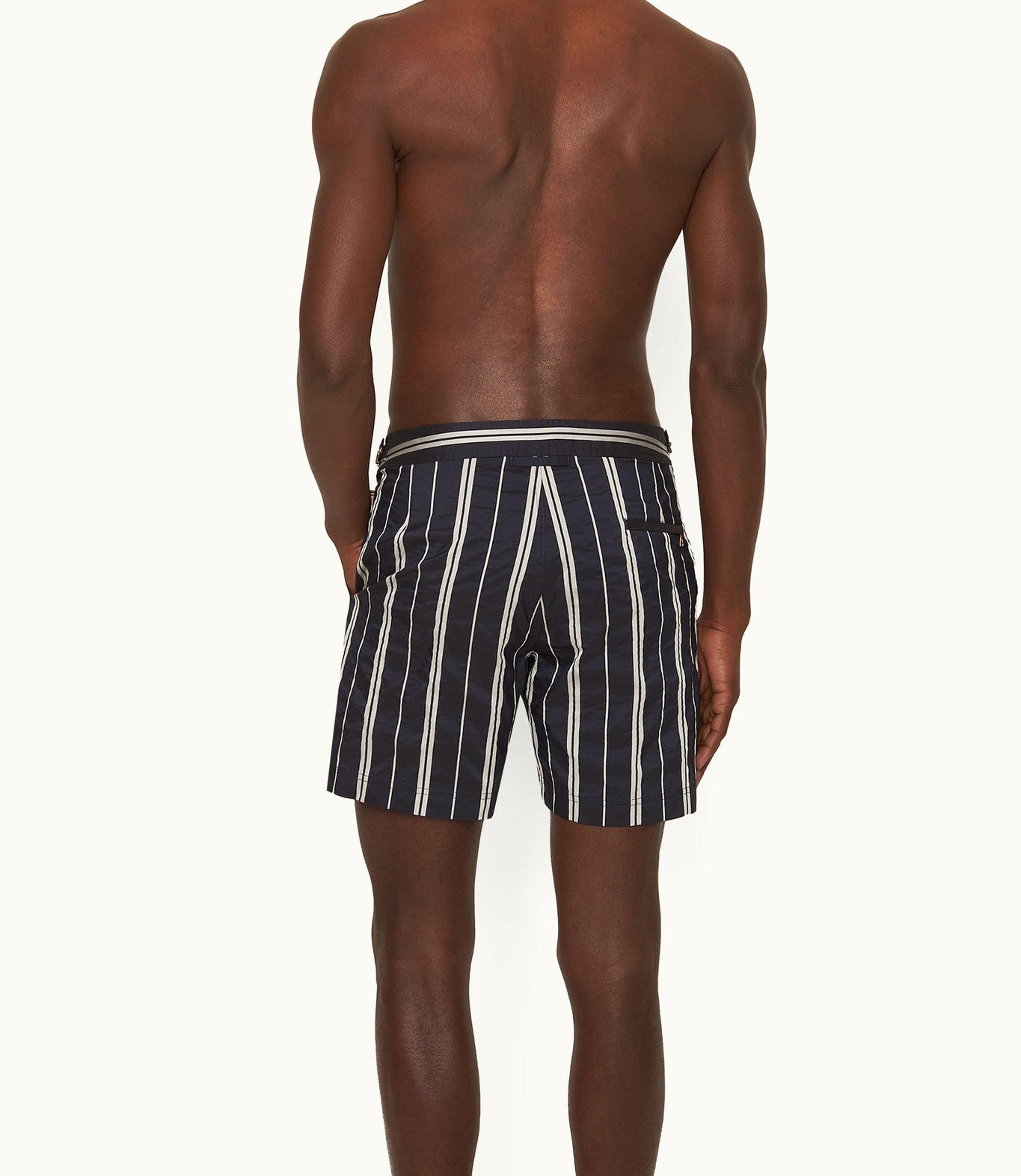 Bulldog Stripe Mid-Length Swim Shorts | Azul Blue/Cashew