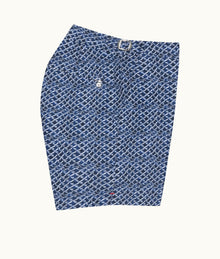 Bulldog Wave Print Mid-Length Swim Shorts | Azul Blue