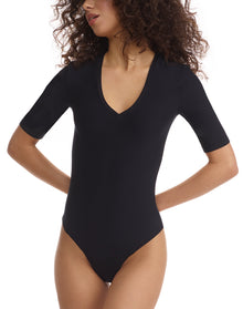 Butter Elbow Sleeve Deep V-Bodysuit | Black