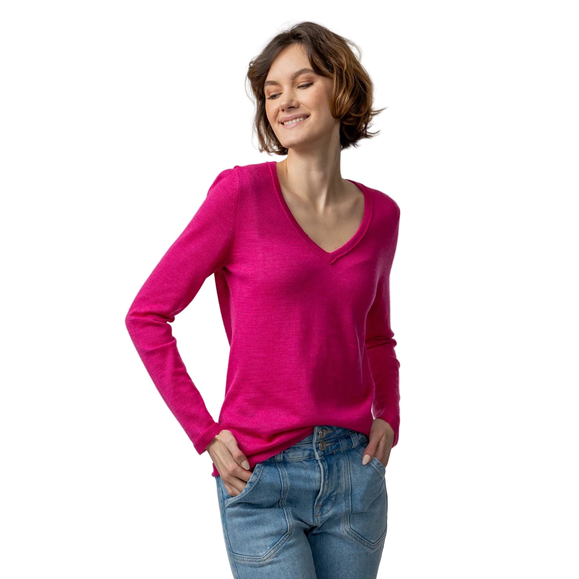 Women | V Neck Sweater | Shocking Pink