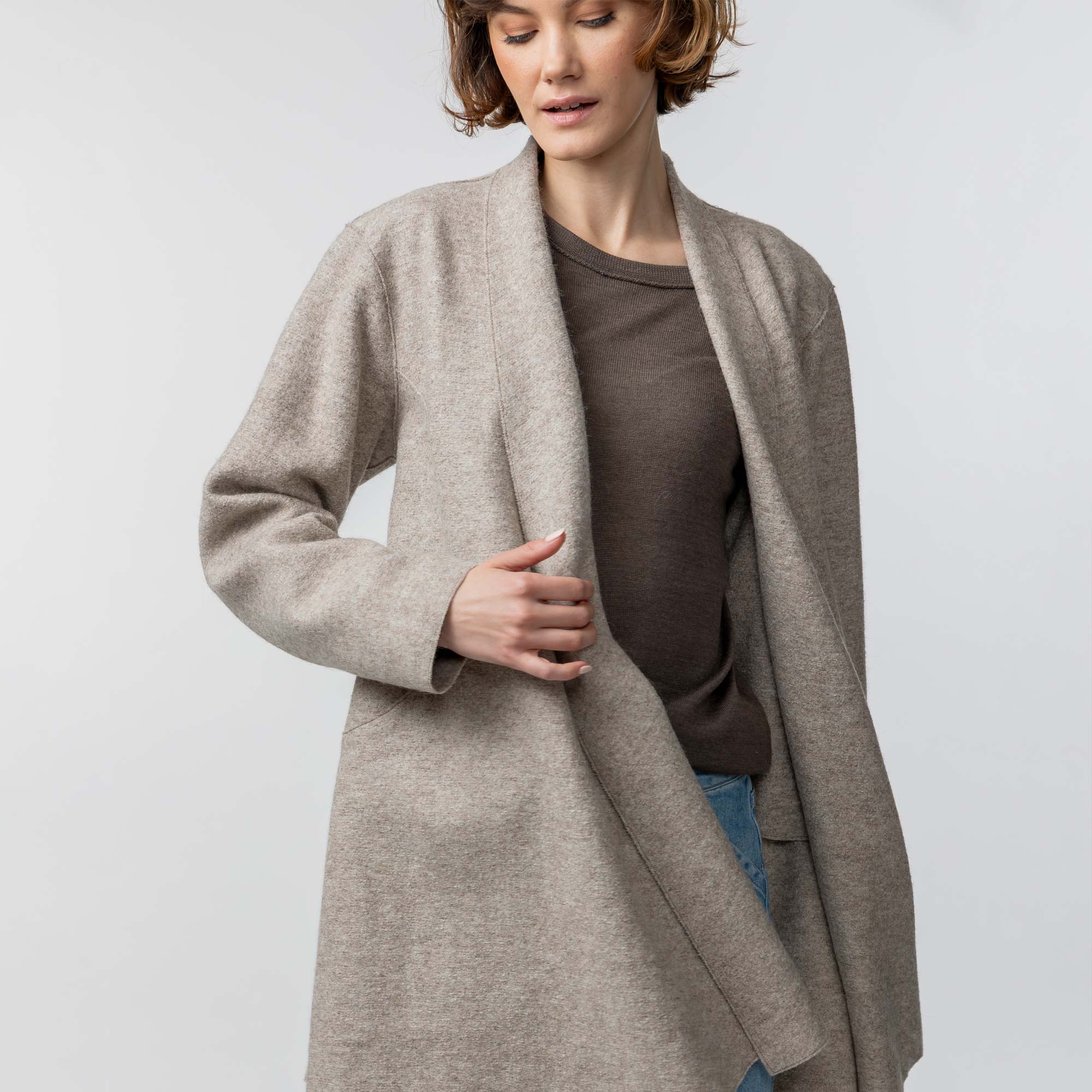 Womens | Swing Coat | Dark Taupe Melange