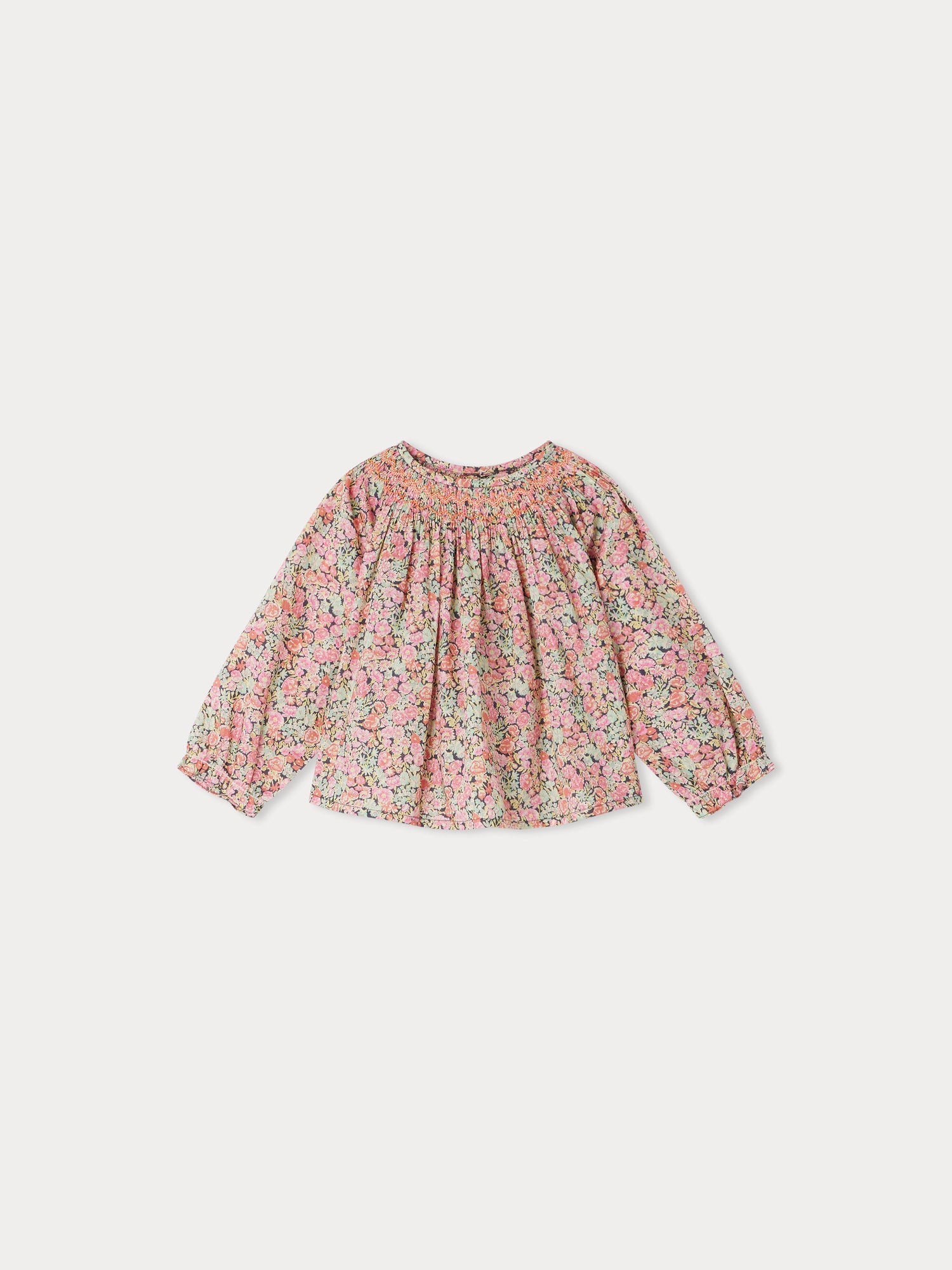 Girl | Griotte Smocked Blouse | Coral