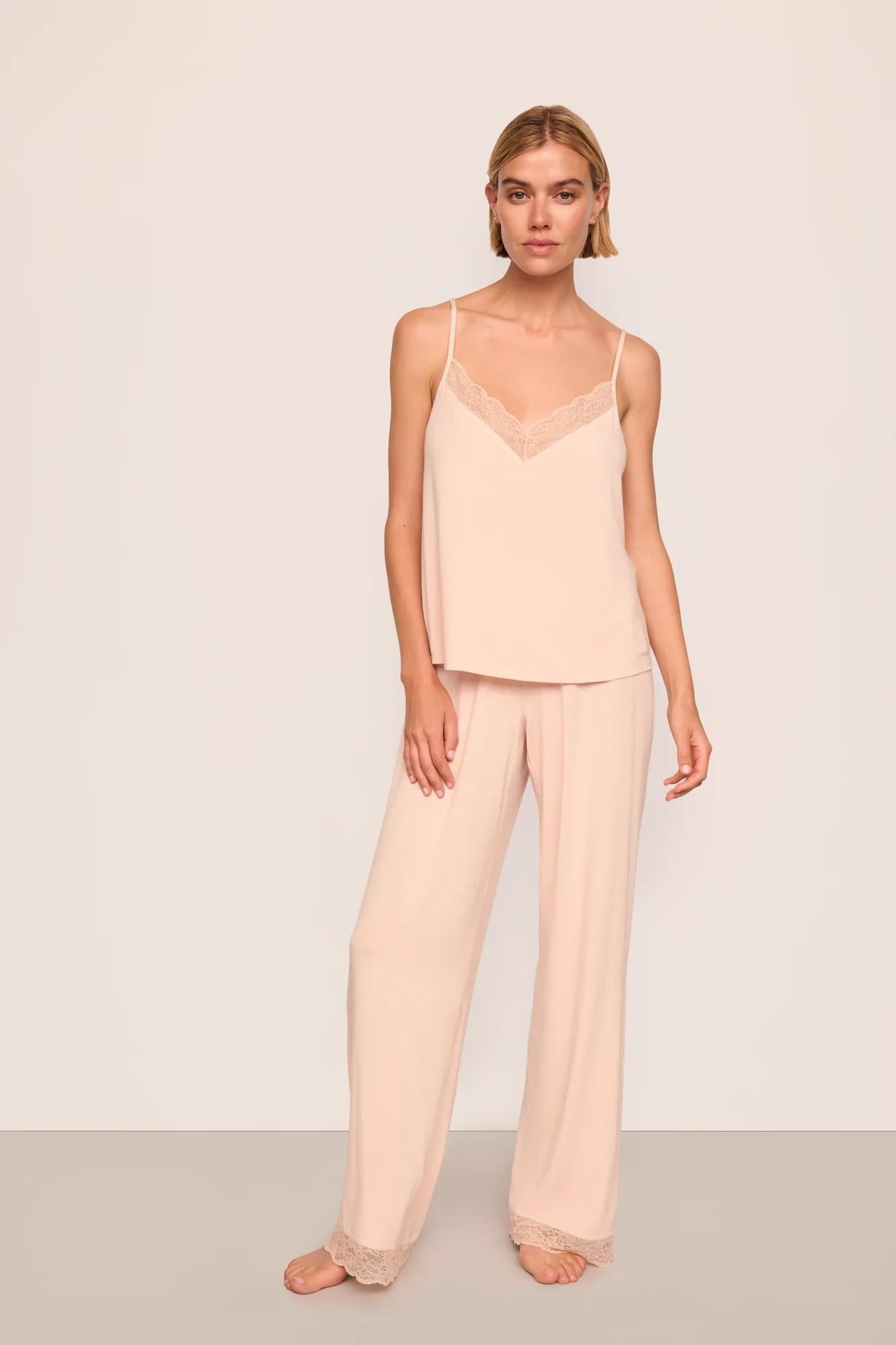 Model is wearing Kari TENCEL Modal Cami & Pant PJ Set  in Tea Rose