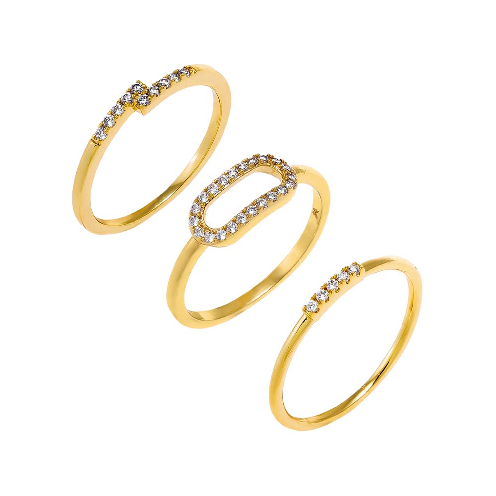 Gold / 6 Pave Accented Rings Combo Set - Adina's Jewels
