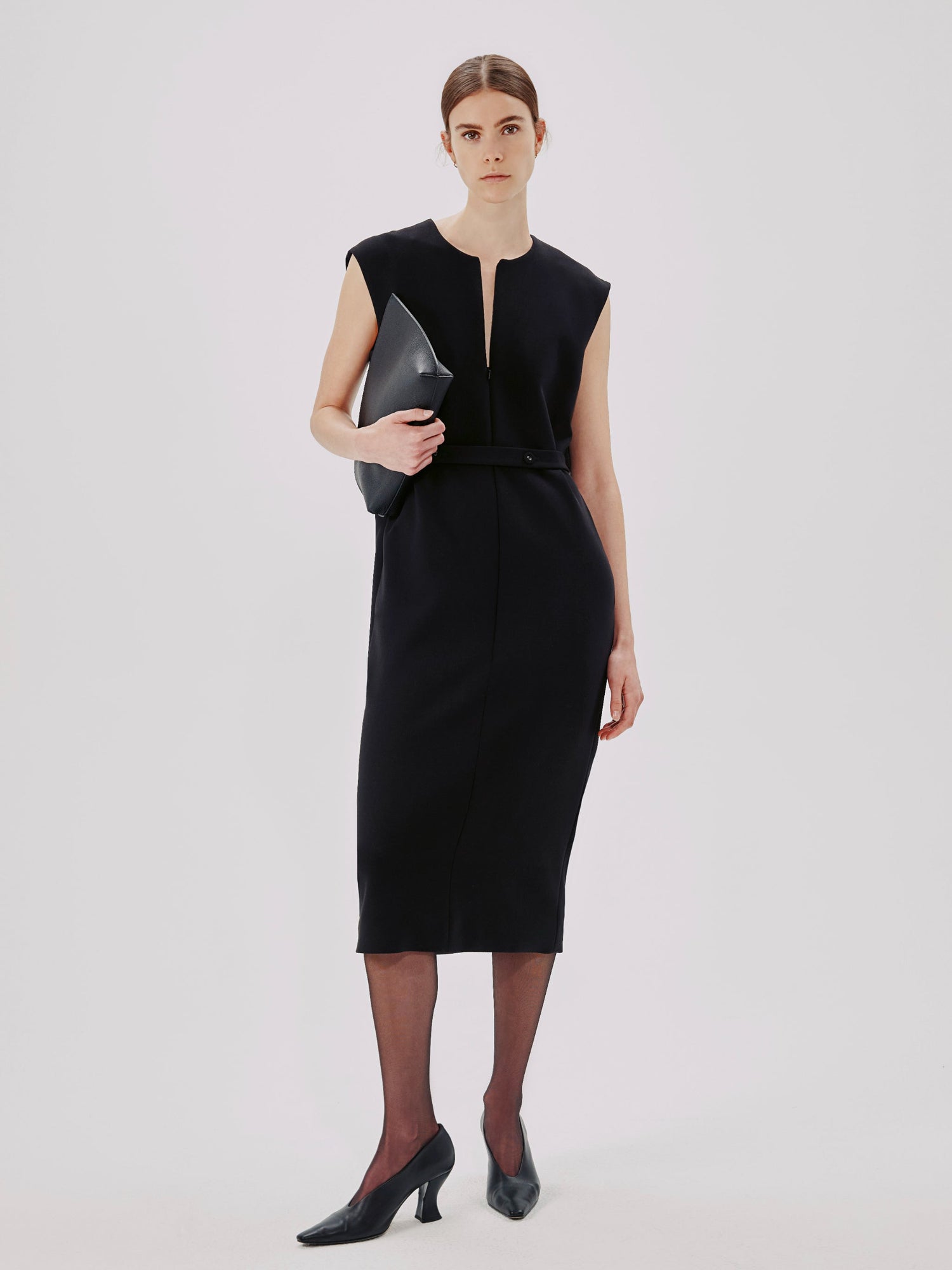 Another Tomorrow Cape Back Sheath Dress in Black – Wool Women's Dress