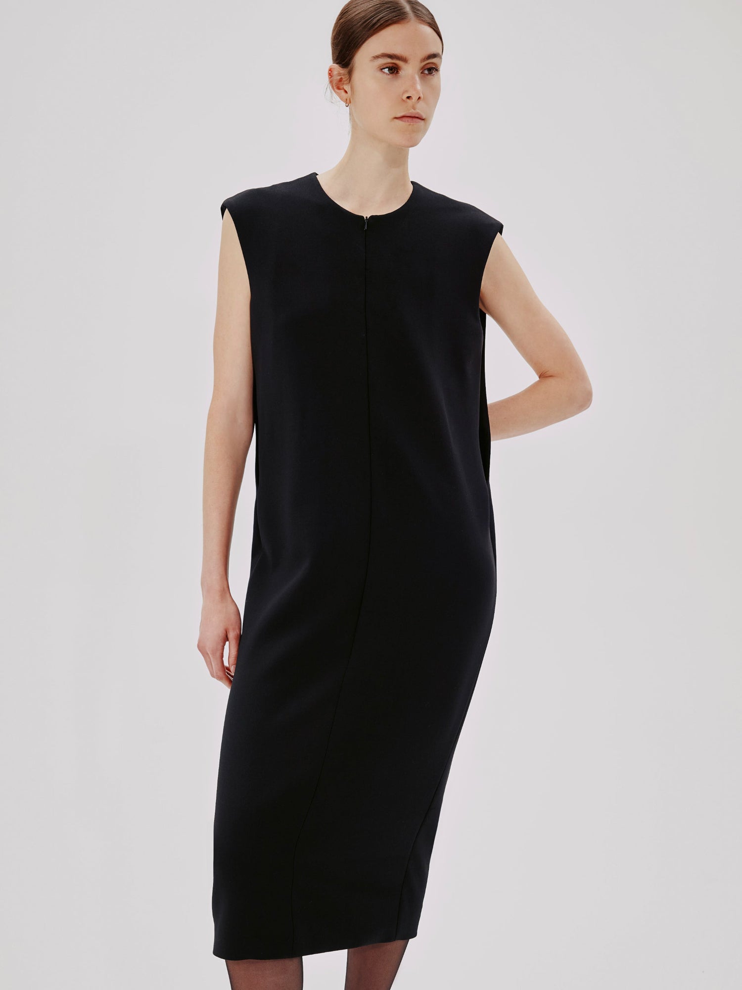 Another Tomorrow Cape Back Sheath Dress in Black – Wool Women's Dress