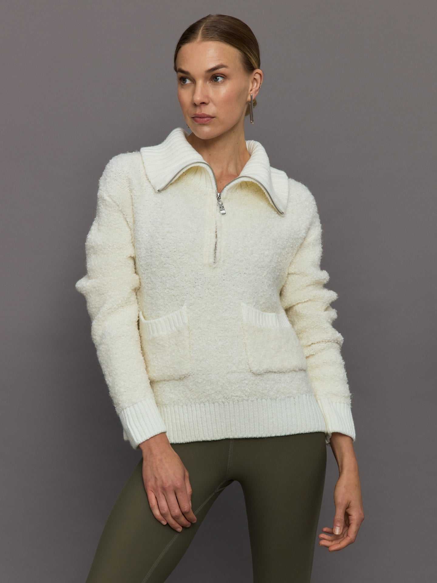 Half Zip Boucle Pullover | Off  White