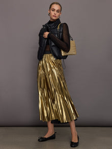 Metallic Pleated Skirt | Gold