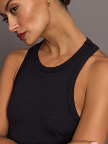 High Neck Tank Dress in Ribbed Melt | Black