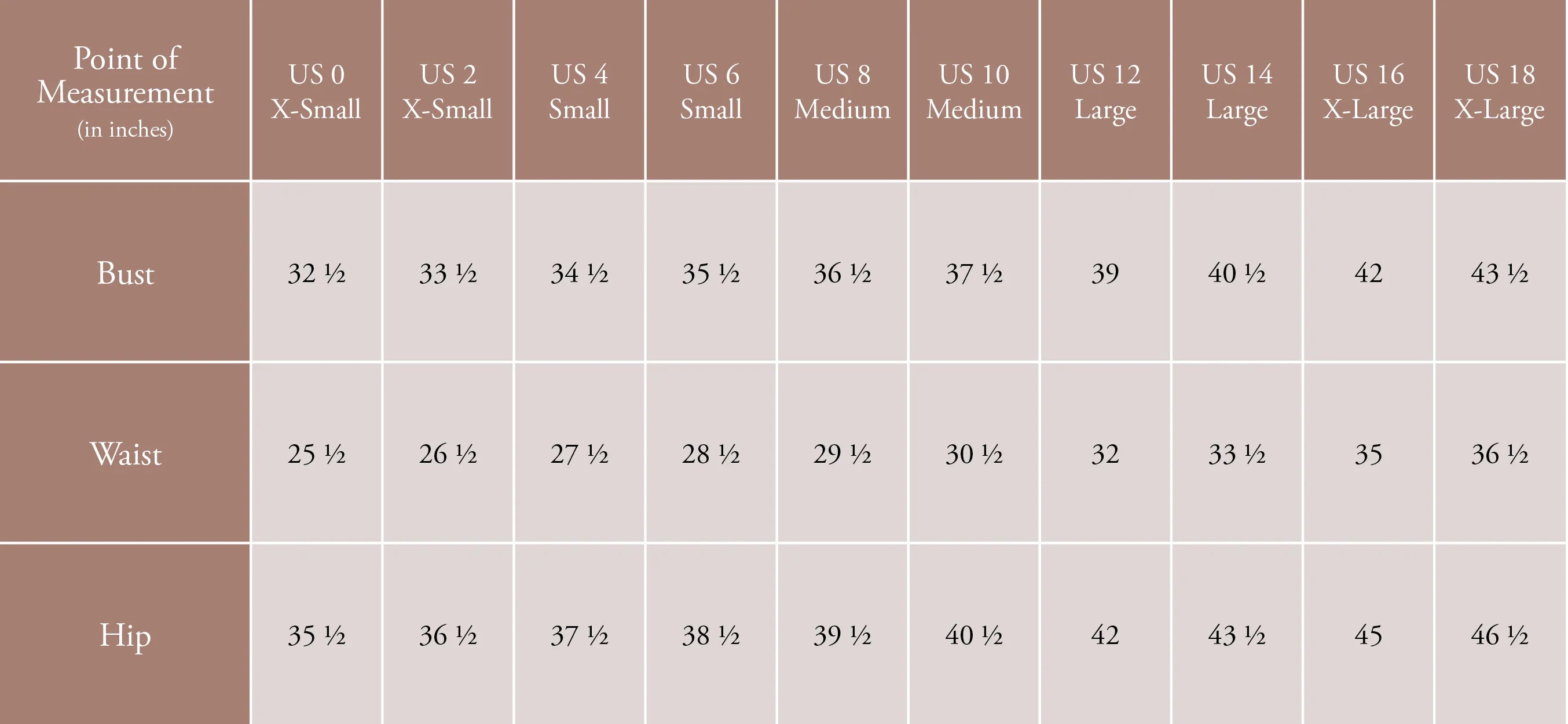 Product size guide