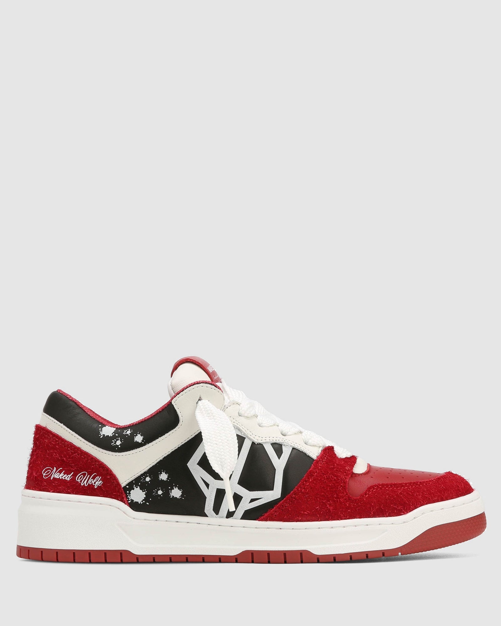 Mens | CM-00 Leather/Hairy Suede Combo Sneaker | Black/White/Red
