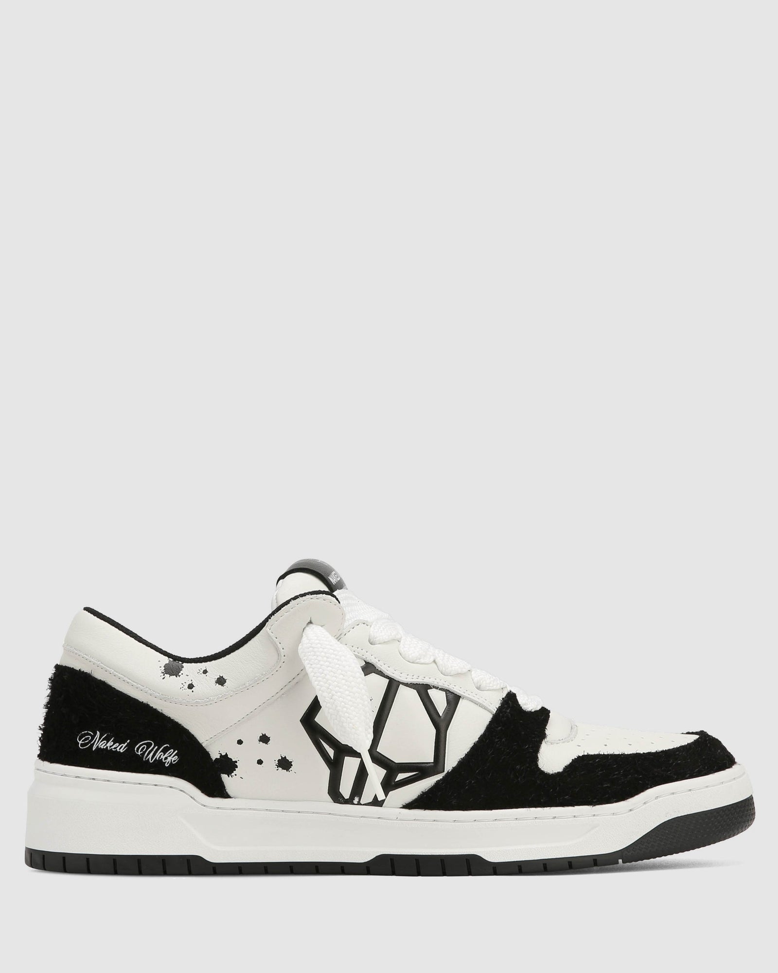 Mens | CM-00 Leather/Hairy Suede Combo Sneaker | White/Black