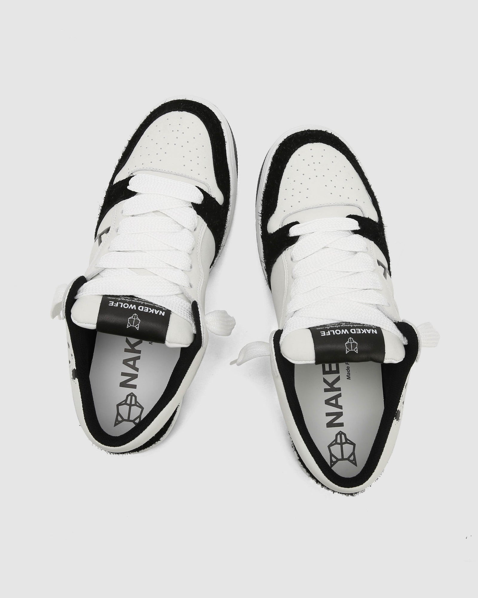 Mens | CM-00 Leather/Hairy Suede Combo Sneaker | White/Black
