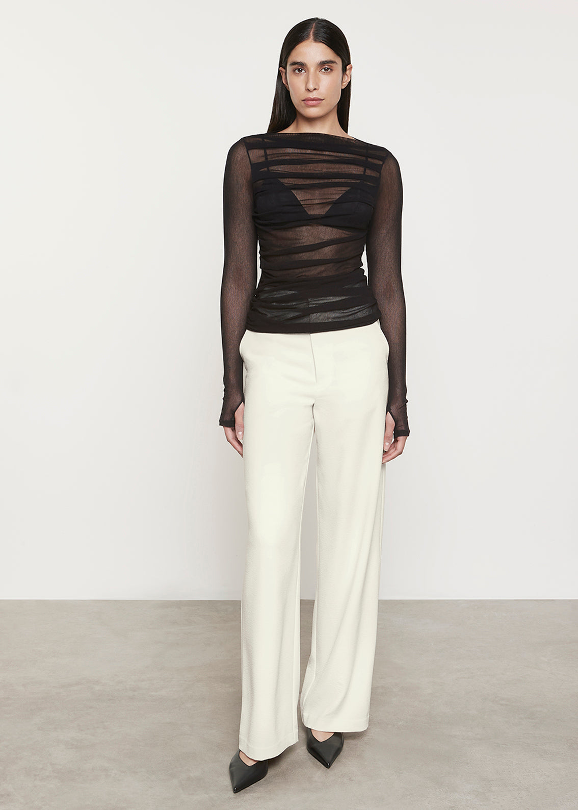 Cotton Mesh Slash Top | Black