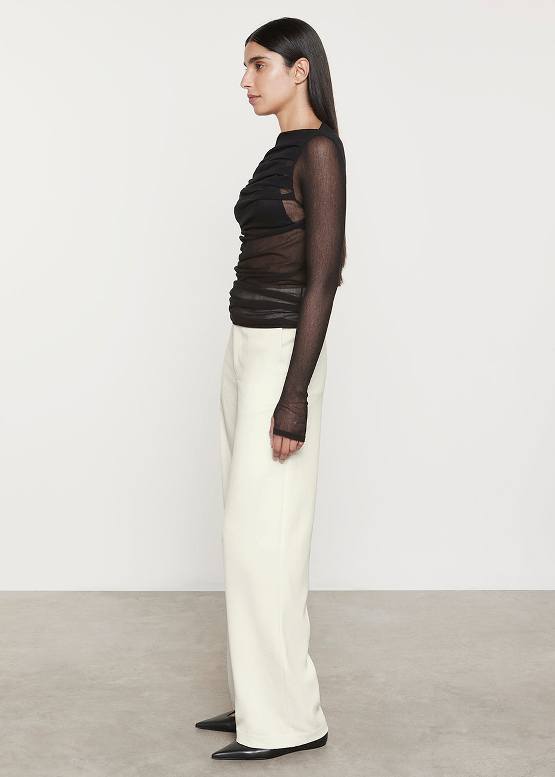 Cotton Mesh Slash Top | Black