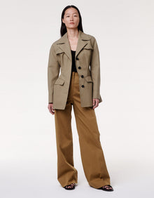 Another Tomorrow Contrast Jacket in Olive/Black – Cotton Women's Jacket