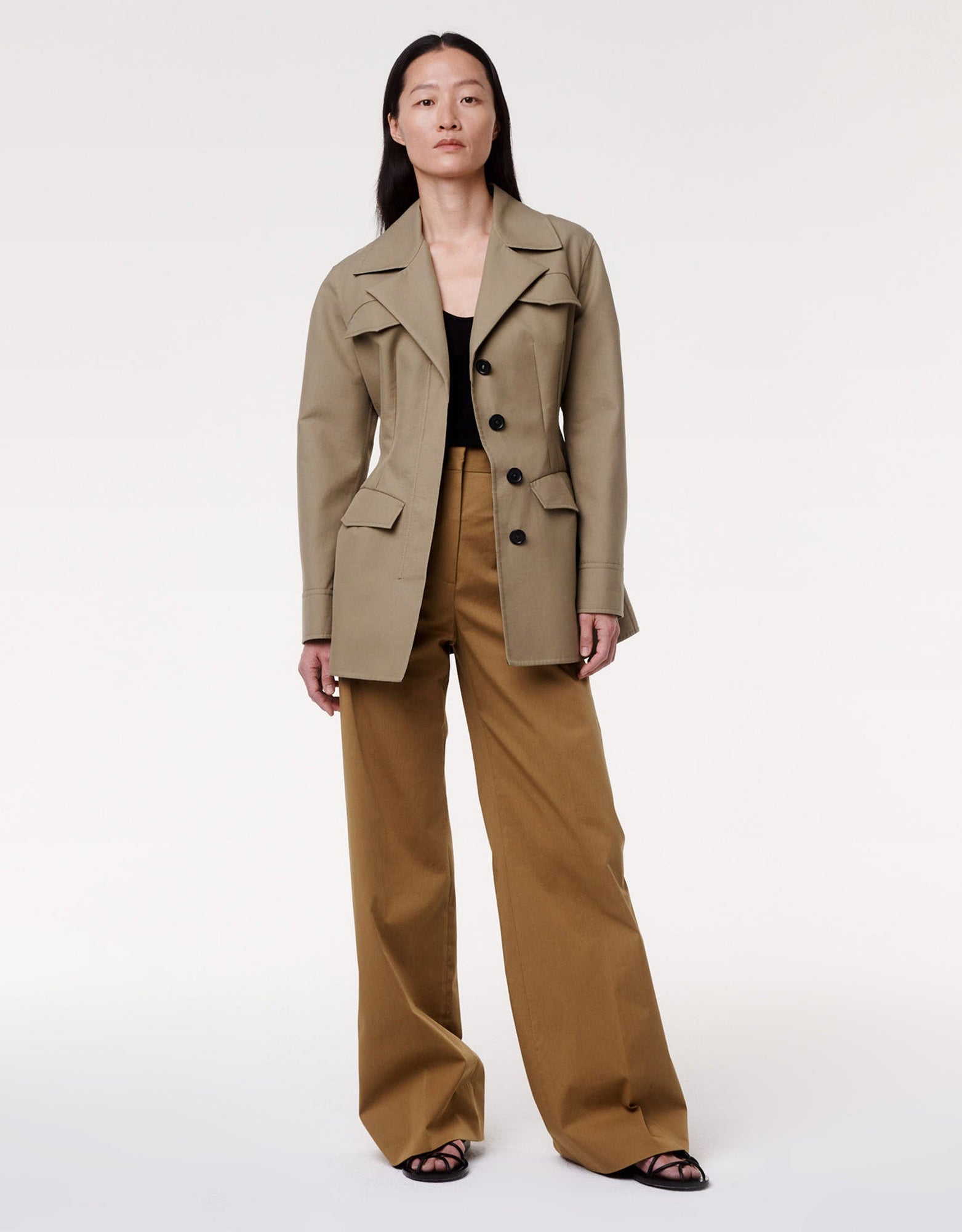Another Tomorrow Contrast Jacket in Olive/Black – Cotton Women's Jacket