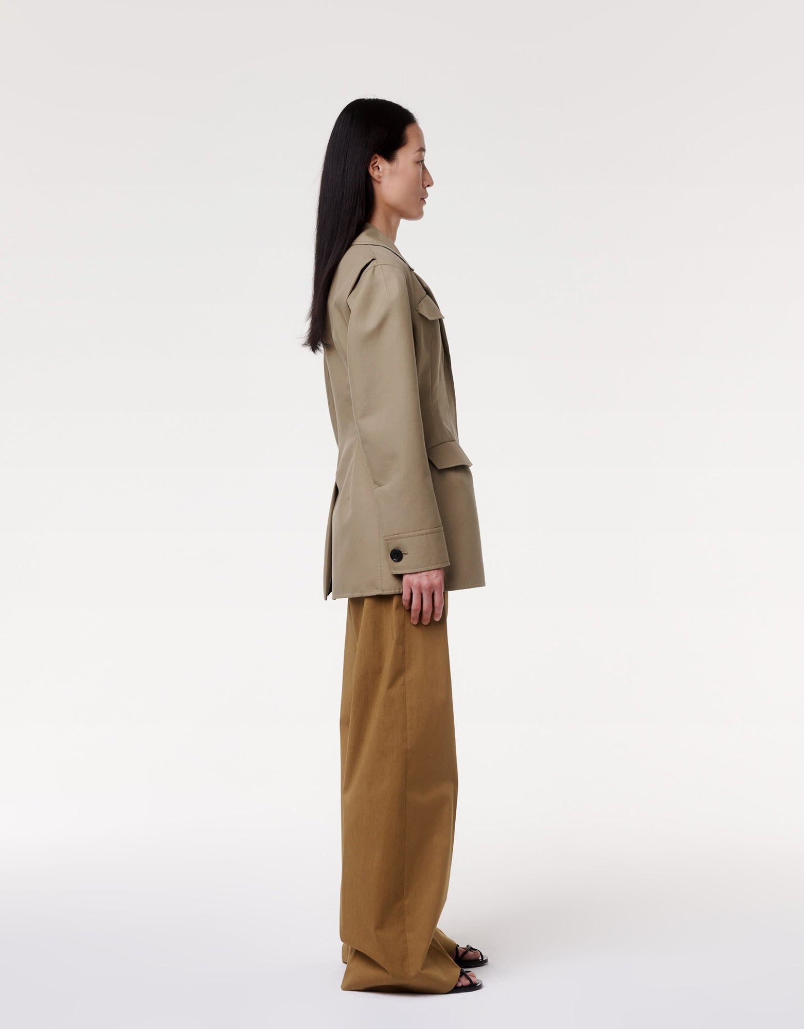 Another Tomorrow Contrast Jacket in Olive/Black – Cotton Women's Jacket