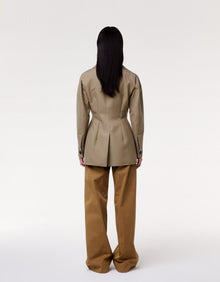 Another Tomorrow Contrast Jacket in Olive/Black – Cotton Women's Jacket