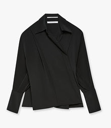 Another Tomorrow Silk Pleated Wrap Shirt in Black – Silk Women's Top