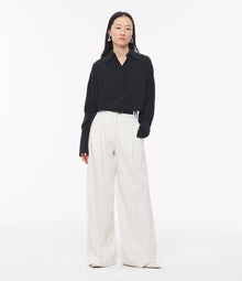 Another Tomorrow Silk Pleated Wrap Shirt in Black – Silk Women's Top